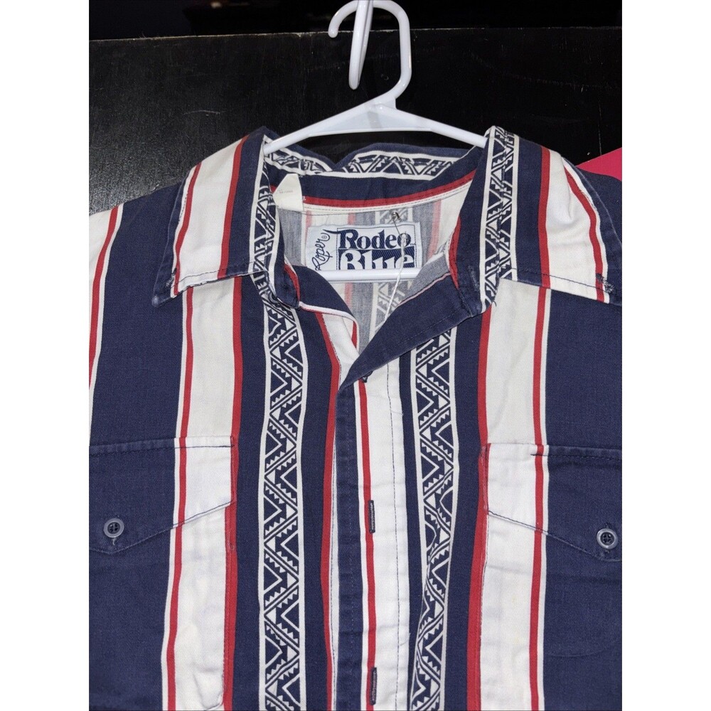 Vintage 90's Roper Rodeo Blue Western Cowboys SS SHIRT XL Blue White Striped Y2K